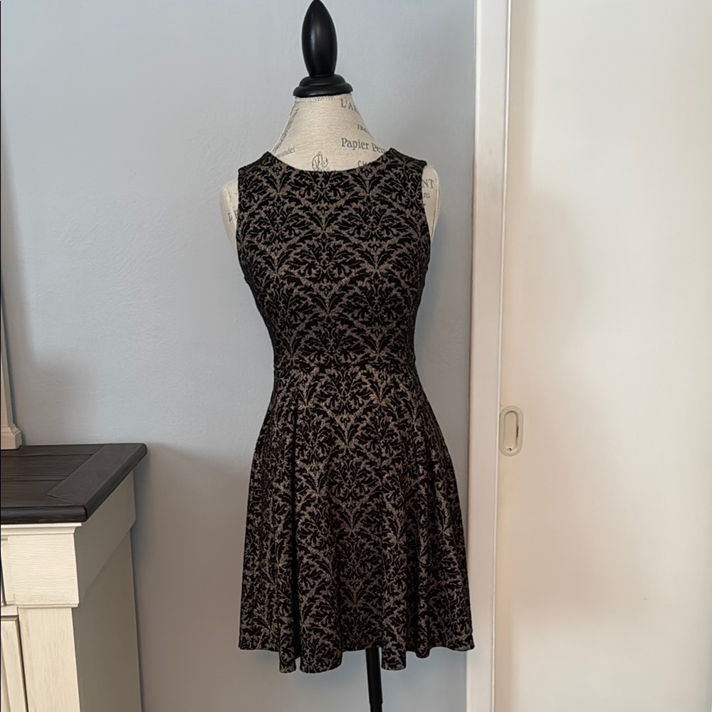 Altar'd State Black and Gold Sleeveless Fit and Flare Cocktail Dress